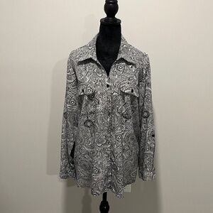 NY Collection Women’s Long Sleeve Shirt, Black & White, Button Down, 1X